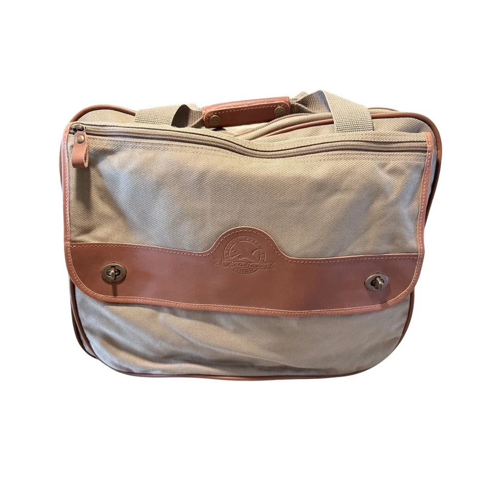 Eddie Bauer Vintage Canvas Leather Trim Duffle Bag Tan Weekend Travel Carry On